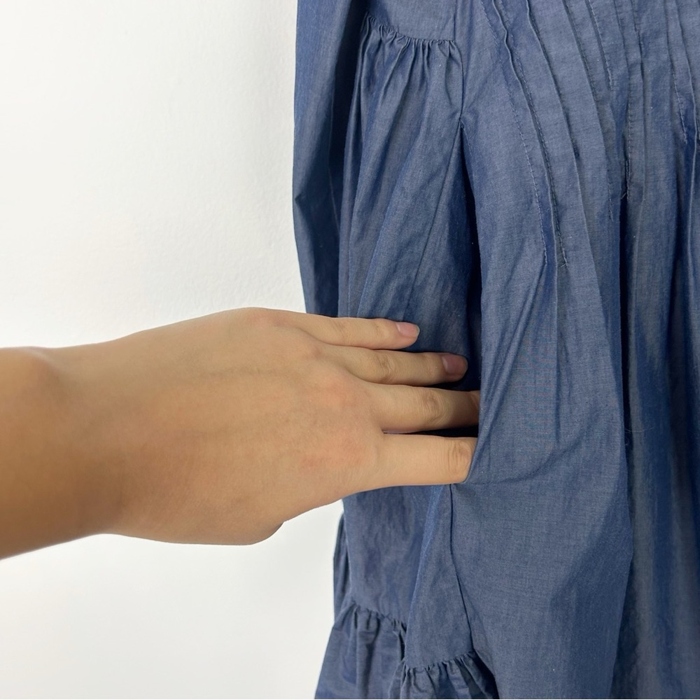 Merlette Martel Pleated Dress in Dark Chambray - Picture 4 of 9